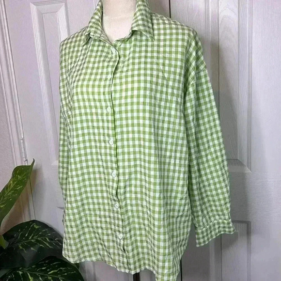 Commense Oversized Green Gingham Collared Shirt Size XS - Picture 4 of 11
